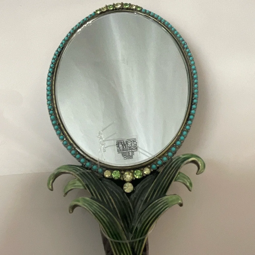 Art Nouveau Parrot Enamel Hand Mirror Mandalay Austrian Crystal Box Twos Company